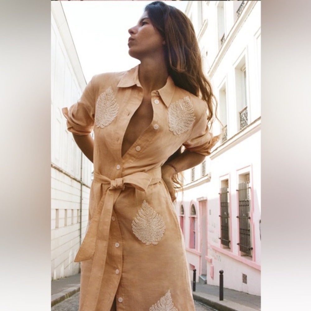 Zara Embroidered Linen Dress